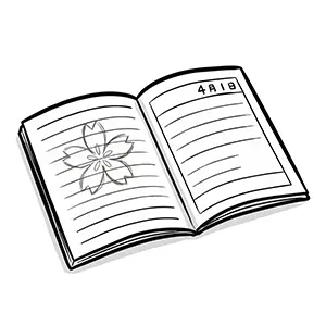 4月1日の日付と桜のマークが描かれた開いたノートの手書き風イラスト