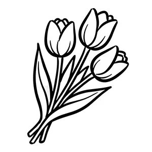 3本のチューリップの花の手書き風イラスト