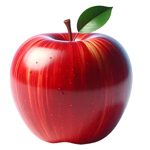 新鮮な赤いリンゴの3Dイラストアイコン。緑の葉が付いたおしゃれなフルーツ素材