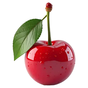 赤いサクランボの3Dイラスト。水滴がついたおしゃれでかわいいフルーツアイコン