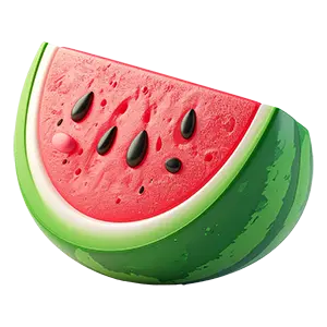 半月切りのスイカの3Dイラスト。夏を感じる赤と緑のフレッシュなフルーツ素材