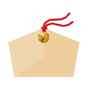 鈴と赤い紐が付いたシンプルな無地の絵馬のイラスト