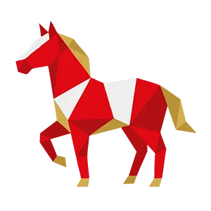 紅白の幾何学模様がおしゃれな馬(干支)の全身イラスト