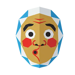 口を尖らせたユニークな表情のひょっとこのお面のイラスト