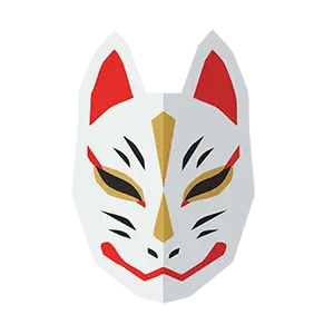 赤い模様が入った白い狐のお面(狐面)の幾何学デザインイラスト