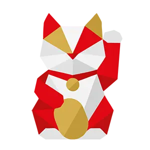 右手を上げた紅白の招き猫の幾何学デザイン風お正月イラスト