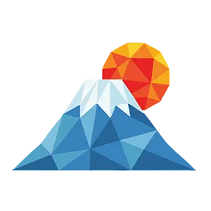 青い富士山と赤い初日の出を描いた幾何学模様風のお正月イラスト