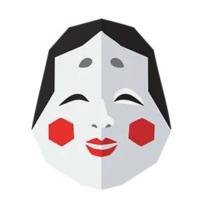 にっこりと微笑むお多福(おかめ)のお面のポリゴンスタイルイラスト