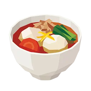 白いお餅と野菜が入ったお正月の伝統料理お雑煮のイラスト