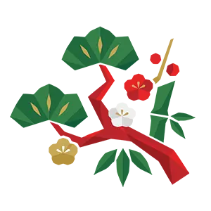 松と竹と梅の花がセットになった縁起の良い枝のイラスト