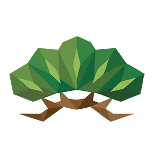 扇形に広がった立派な松の木のポリゴンスタイル風イラスト