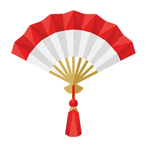 房が付いた赤と白の和風扇子の幾何学デザインお正月イラスト