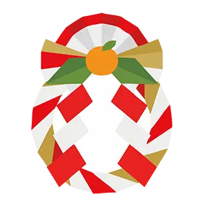 紅白の紙垂と橙が付いたお正月のしめ縄飾りのデザインイラスト