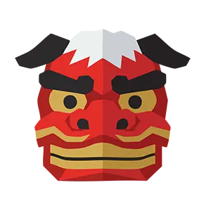 正面から見た赤い獅子舞の顔(マスク)のお正月イラスト