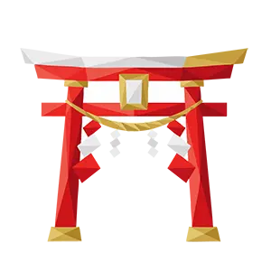 初詣のイメージに最適な赤い神社の鳥居のポリゴン風イラスト