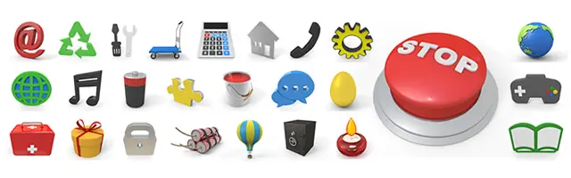 Atmark / Button / Earth / Egg / Game controller / Light bulb / Energy saving / Safe / Key / Jigsaw puzzle / Open 24 hours / Bomb / Blowout / Balloon / Rechargeable battery / Assembly / Frame / Dynamite / Book / Trash box / Free image